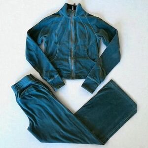 Lululemon Track Set Scuba Jacket Wide Leg Pants Storm Teal Velvet Cord Size 4